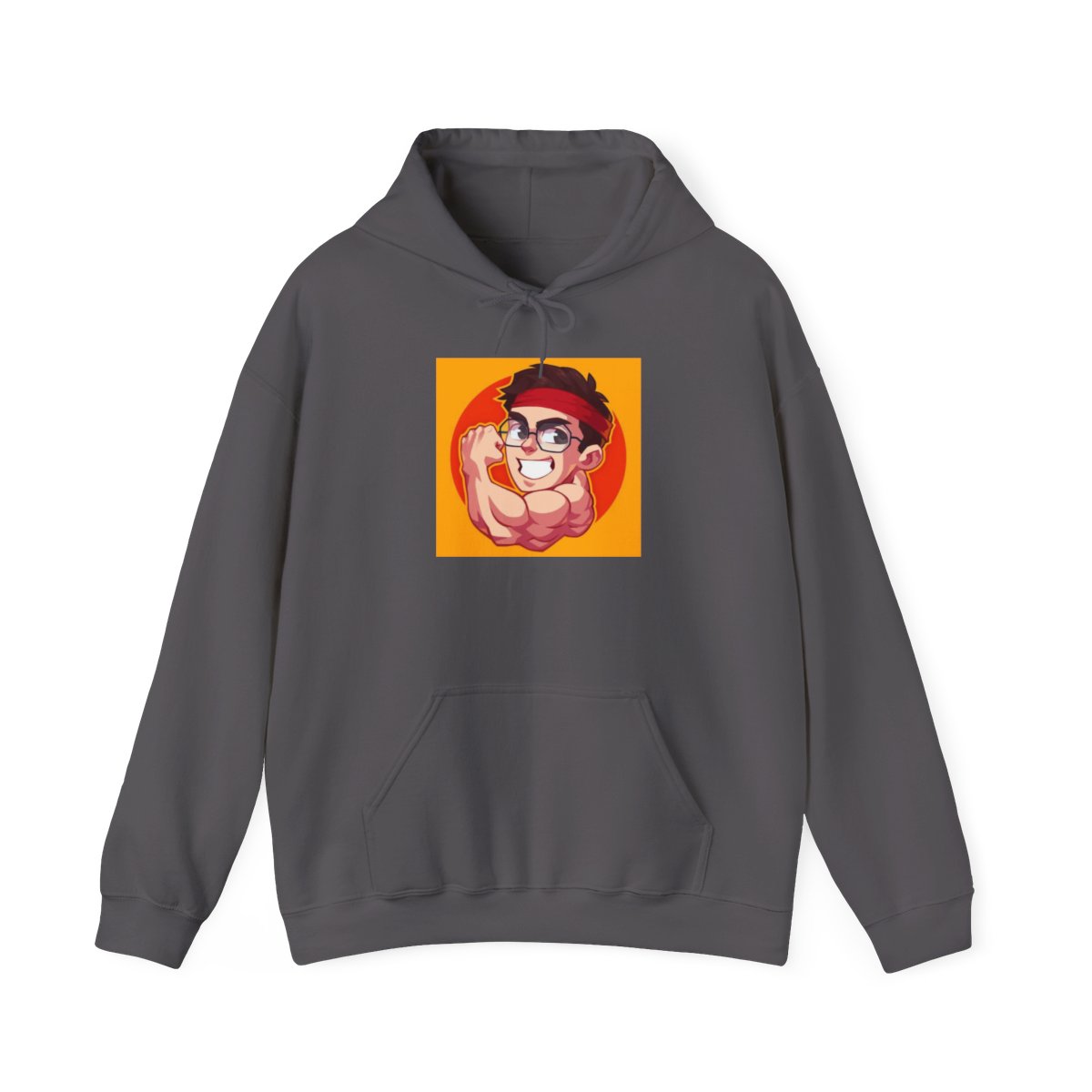 Cartoon Flexing Muscle Character Hoodie | Funny Gym Anime Style | Juan Guarnizo - alternate angle 2, merchandise